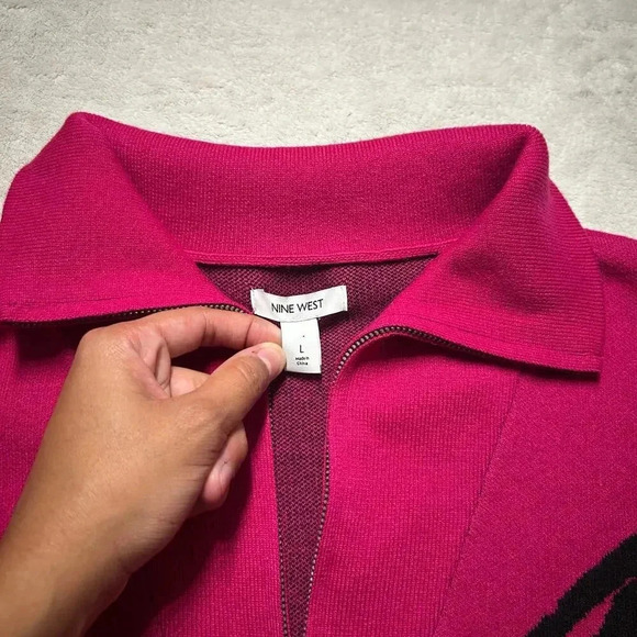 Pink Abstract Design Quarter Zip Pullover Sweater Nine West Women’s Large - Picture 4 of 7